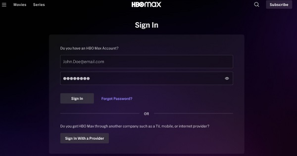 Sign In to the HBO Max Application on your TV
